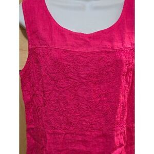 Pink Embroidered Sleeveless Cotton Dress With Scoop Neck For Women
